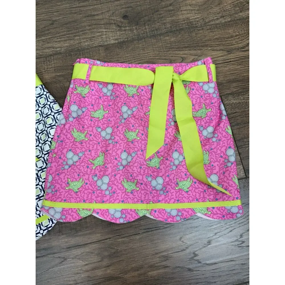 Turtles & Tees Girls Sz 7/8 Tennis Golf Skort Skirts Set Of 2 Scallop Hem Ribbon